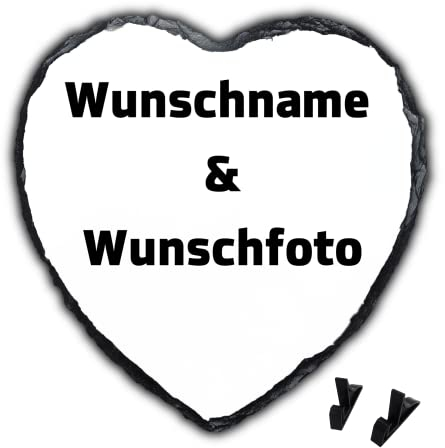 Personalisierte Herzschieferplatte mit Foto - Herz Schiefertafel personalisiert - Individueller Fotodruck - Dein Foto auf einer Schieferplatte - Schiefertafel mit Staffelei - Zum Aufstellen