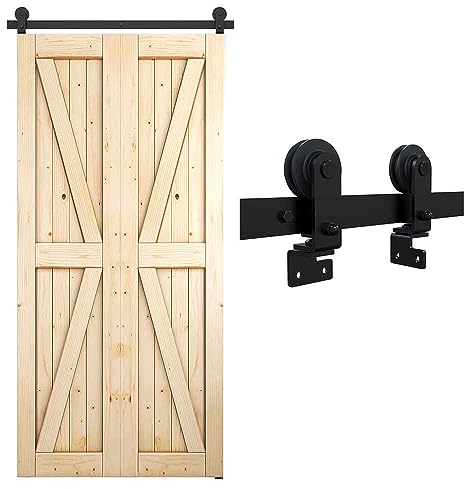 CCJH 3FT/91CM Bi-Folding Schiebetürbeschlag Set Laufschienen Für 2-Türen Schiebetür Schiebetürsystem Hängeschiene Falten Door Kit (Keine Tür)