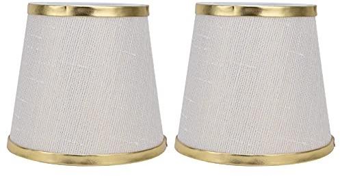 2 Piezas Pantalla de Lámpara Pequeña, E14 Pantalla de Bombilla Beige con Borde Dorado, Pantalla de Barril de Tela para Lámparas de Mesa, Lámparas de Pie y Araña, 6 x 4.5 x 5.5 Pulgadas