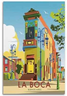 EERS Vintage-Reiseposter Buenos Aires La Boca Poster, dekoratives Gemälde, Leinwand-Wandposter und Kunstdruck, modernes Familienschlafzimmer-Dekor-Poster, 40 x 60 cm