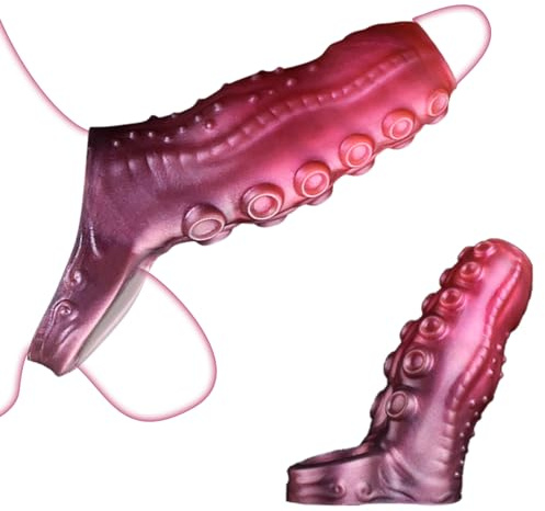 TDLPlus NUE Penismanschetten Penishülle mit Hodenring und Tentakeltextur Flüssiges Silikon Monster Dildo Cock Penis Sleeve Penisstrecker Sexspielzeug für Männer Paare zür Penis Vergrößerung M