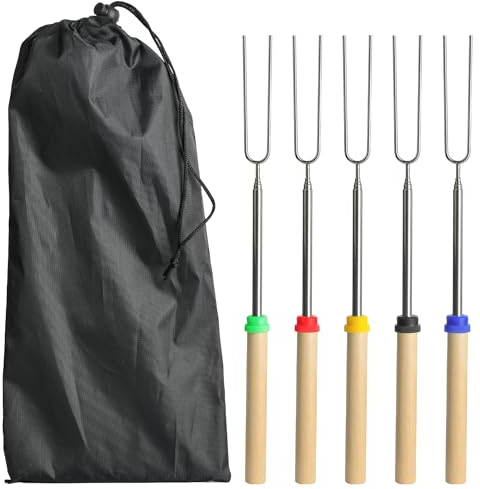 Marshmallow-Bratstäbe aus Edelstahl, 31 cm lang, für Marshmallow-Toasting, Grillen, Smores-Spieße für Lagerfeuer, Camping, Hotdogs, Lagerfeuer-Grill, 5 Stück