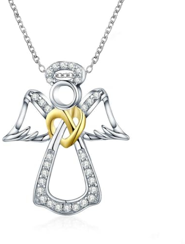 VIVIIHOO 1Schutzengel Kette 925 Silber | Taufkette Mädchen | Schutzengel Anhänger Halskette für Frauen Kinder | Kette Engel Herz Schmuck Geschenke
