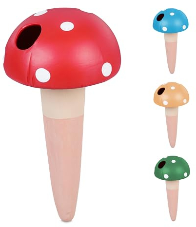 Relaxdays 4 Picos de Riego con Forma de Hongos, 100 ml c/u, Autorriego para Plantas de Interior, Regadores, Multicolor, Cerámica