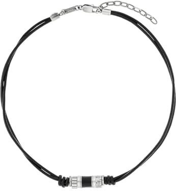 s.Oliver Kette mit Anhänger Edelstahl Leder Herren Halsschmuck, 45+5 cm, Silber, Kommt in Schmuck Geschenk Box, 2038006