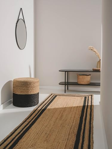 benuta Pure Jute Teppich Jutta - Schwarz 70x200 cm - Handgewebter Wohnzimmerteppich - Natürliches Boho Design - Für Fußbodenheizung geeignet