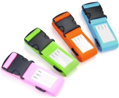 Yizhet Kofferband, 4 Stück Gepäckgurte, Koffergurte mit Adressschild für sichere Reisen (Grün, Blau, Pink, Orange)
