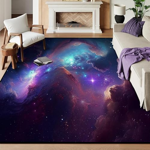 Galaxie-Teppich für Schlafzimmer, Wohnzimmer, Mädchen, Kinder, Jungen - Großer Nebel-Vortex-Überwurf, Lila, Blau, Wolke - Bodenmatte 180 x 275 cm