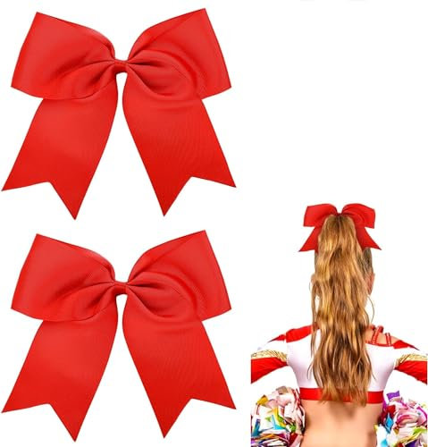 QHFlashbuy 2 Stück Rot Schleife Haare,8 Inch Haargummis Haarschleifen Mädchen Cheerleader Haarschmuck Kopfbedeckung für Damen Mädchen Weihnachtsfeier (Rot)