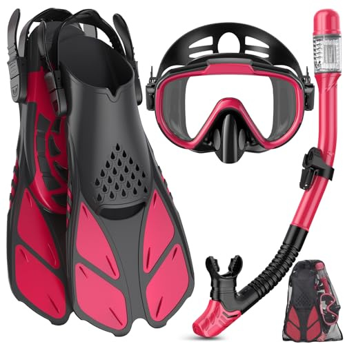 Ubekezele Schnorchelausrüstung für Erwachsene 4in1 Set mit Maske Schnorchel