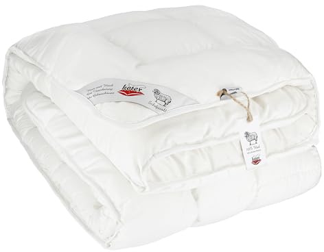 kotex Wolldecke – Decke - Ganzjährig – Füllung: 100% Wolle – Oberseite: 100% Baumwolle – 100% Natürliche Schafwolle – Schlafdecke – Antiallergisch – Hergestellt in der EU - Größe: 240x220 cm