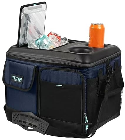 Arctic Zone Titan - Bolsa de hielo plegable para 50 latas, para alimentos y bebidas, con parte superior de mesa, color azul