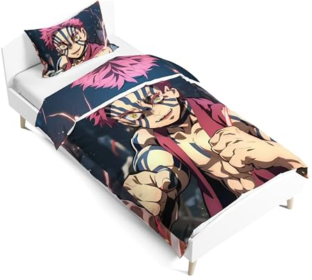 Zhongkaihua Akaza Bedding 2-teiliges Set enthält doppelseitigen 3D-Anime-Druck, wendbarer Bettbezug und Kissenbezug, 135 x 200 cm, Einzelbett-Bettwäsche-Set, mehrfarbig