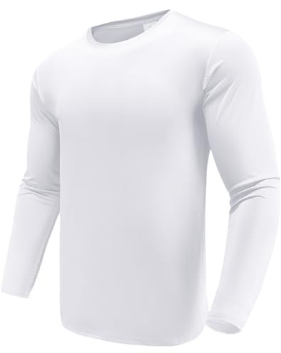 Herren 1 Pack Performance Langarm T-Shirts UPF 50+ Sonnenschutz Shirts Athletic Gym Workout Shirts zum Laufen, Weiß 2XL