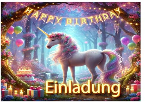 BIGADO 12x Einhorn Einladungskarten Geburtstag mit Hochglanz Effekt Einhorn Einladungskarten Kindergeburtstag mit einfach zu beschriftender Rückseite A6 Format Einladungskarten Einhorn
