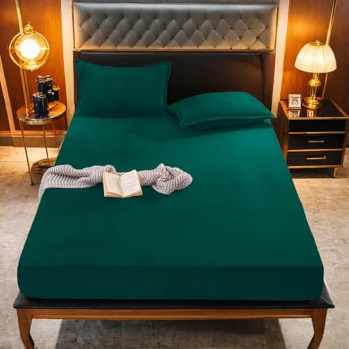 Gezu Flauschige Plüsch Spannbettlaken 140x200cm Grün Winter Warm Flanell Fleece Biber Samt Cashmere Touch Spannbetttuch Kuschelig Bettlaken für 25 bis 30cm Matraze