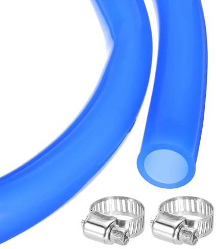 sourcing map 10ft Silicone Rubber Tubing 19mm x 25.4mm Plastic Tube Flexible Air Hose for Brewing, Wine Making, Pump Siphon, 3/4 ID 1 OD, with 2pcs Clamps, Dark Blue