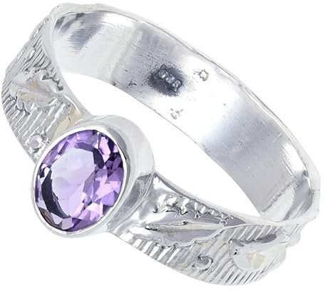 JEWELSTREZORO Amethyst Edelstein Bandring Männer & Frauen Bandring Bandring 925 Sterling Silber Bandring Geschenkartikel Handarbeit TSR117F_57 (18.1)