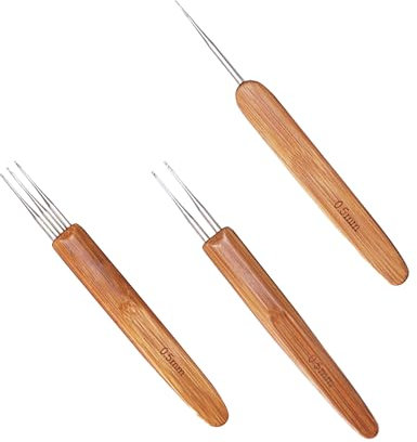 Bamyli 3 Stück 0,5 mm Dreadlock Häkelnadel Set, Bambus Nadel Weben Häkeln, Dreadlock-Haken für Haare, Zöpfe, Perücken, mehr