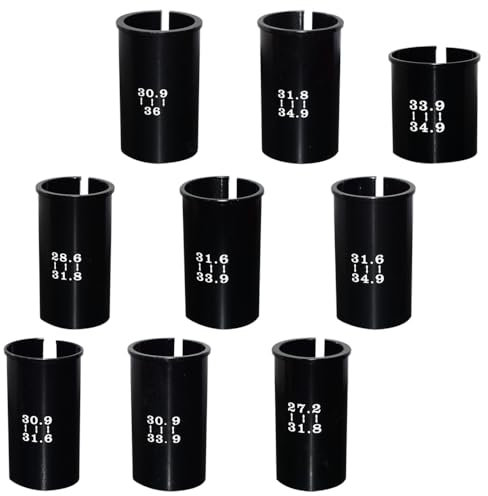 Albedel Set of 9 Sizes Bike Seat Post Adapter Shim Seat Post Adapter Bicycle Seat Tube Conversion Sleeve Aluminum Alloy Black 27.2mm to 36mm / 40mm to 60mm Length for Road Mountain Bike MTB