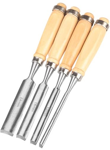 4 Pieces Wood Chisel Set, Outside Edge, Chisel Round Curved Hollow Chisel Set, Carbon Steel Semicircular Edge 8 mm (5/16)/12 mm (1/2)/18 mm (3/4)/24 mm (1) for DIY Crafts