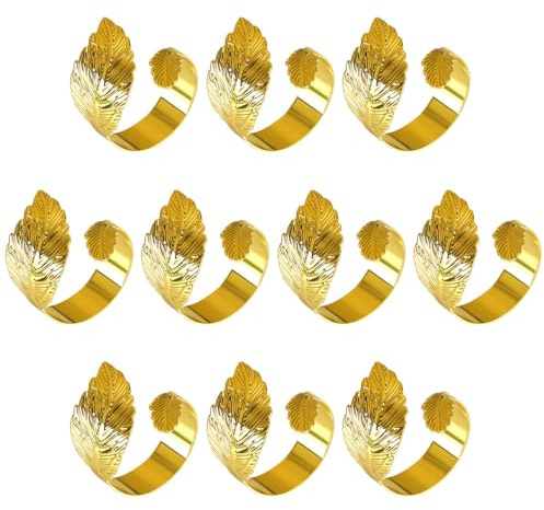 Gold Serviettenschnallen, 10 Stück Blätter Serviettenringe, Metall Napkin Rings für Hochzeitsfeier, Abendessen, Jubiläum, Weihnachten, alltägliche Partys Tischdekoration