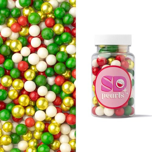 SD Pearls Zuckerstreusel, Weihnachten Streusel Essbar, Zuckerstreusel Weihnachten, Schneeflocken Deco Streusel, Weihnachtskekse Deko Essbar, Streudekor für Kuchen (Mix „Neues Jahr“, 90g)