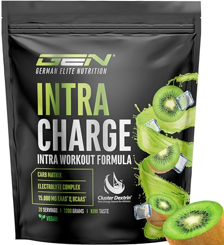 Intra Charge Workout Drink 1,2 kg - Complejo altamente dosificado con Cluster Dextrin®, 9 aminoácidos esenciales (EAA) y BCAA, L-glutamina, L-glicina, taurina, matriz de electrolitos - vegano (Kiwi)