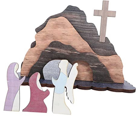 PartyKindom Holz Osterdeko Darstellung Jesus Layout Ornament Holzbild Dekor Für Tischplatte Ostern Schmücken Handgefertigt Aus Hochwertigem Holz