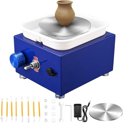 Tornio per Ceramica, MINENICE Mini Ruota di Ceramica 2000 RPM velocità Regolabile Tornio per Argilla con Bacinella Staccabile e Strumenti di Argilla Fai-da-Te per Bambini e Adulti(Blu Scuro)