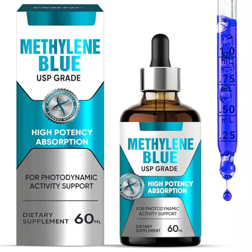 Methylene Blue Drops Pharmaceutical Grade 2Oz, 1% USP Grade Blue Methylene for Humans, Supports Brain and Cellular Health with Vitamin C Ester, Third-Party Tested