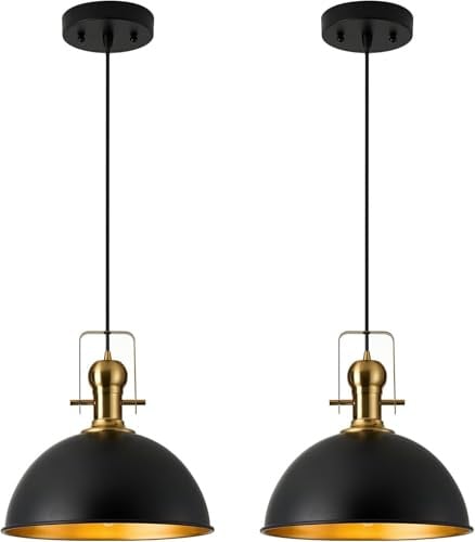 2x Lampe suspendue sans fil rechargeable lampe LED industrielle avec télécommande, suspension à piles métal abat-jour, lumineux 9 couleurs dimmables, lampe de salon design moderne sans câblage.(Black)