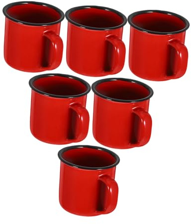 Holibanna Tasses Émaillées et Faciles à Ranger Multifonctionnelles Couleur Aléatoire Vintage en Émail Rouge Lot de 6 pour Café ou Bureau