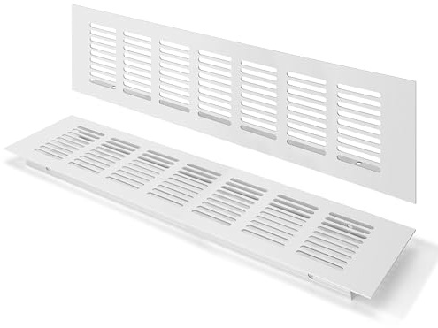Rejilla de Ventilación, Aleación de Aluminio Negro Metalica Rectangular de 300 x 80mm con Tornillos para Armario Estufa Zapatos Gabinete Fregadero Cocina Baño (2 Piezas/Plata)