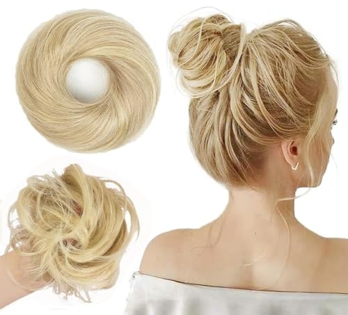 FAINCA Haarteil Dutt Haarteil mit Gummiband Elastisch Haargummi mit Haaren Messy Bun Haarteile Haar Dutt Extensions Cremeweiß für Damen Mädchen für Hochzeiten Party Alltag