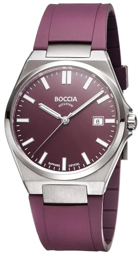 Boccia Titanium Herrenuhr 3667-03 Titan 39 mm mit weinrotem Zifferblatt, Quarz Armbanduhr mit Silikonarmband rot, Saphirglas, Datum, wasserdicht 5 bar, sportlich modern