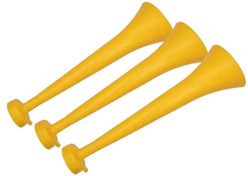 FUN FAN LINE 3er-Set Robuste Kunststoff-Vuvuzelas für Sport, 120 dB | Fan-Trompeten für Fußball, Sportevents und Partys - Fan-Zubehör - Gelb