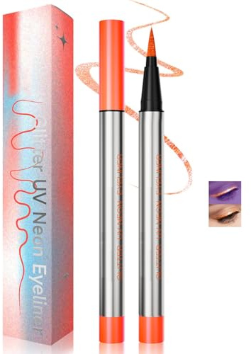 Glitter UV Neon Eyeliner Pen with Fine Tip - Long Lasting Water Based Face Paint for Vibrant Orange Glow in Dark Makeup Effects, Party Makeup, Festival & Halloween Costume
