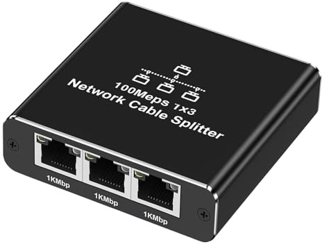 Répartiteur Ethernet 1 à 3 Gigabit, Multiprise RJ45 Métallique 1000 Mbps 3 Ports, Splitter RJ45 Compact pour Bureau et Maison, Idéal pour Streaming, Jeu et Télétravail