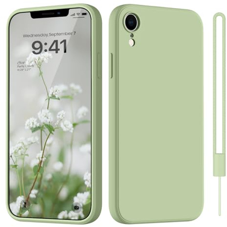 HGH für iPhone XR Hülle Silikon mit Lanyard, Matcha-Grün | Handyhülle für iPhone XR Dünn Rundumschutz mit Microfiber-Innenfutter Kratzfest Schutzhülle Case 6.1