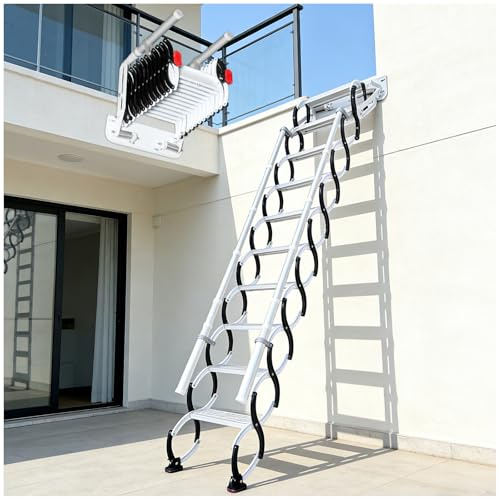 Escalera Plegable de Pared con 2 pasamanos, Escalera Telescópica para Ático Plegable, Capacidad 300 kg, Altura aplicable de 2.69 a 2.79 m (11 escalones)