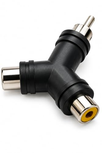 Harrista RCA Y Splitter Adapter 1 Male to 2 Female – AV Audio Video RCA Connector Splitter (Black)