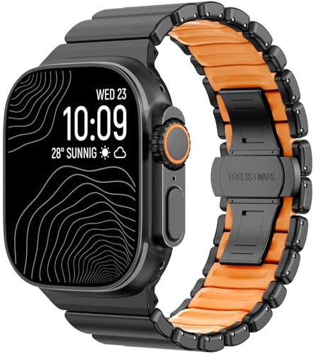 CHANCHY Metallarmband kompatibel mit Apple Watch Ultra 49mm 46mm 45mm 44mm | Metall-Silikon Dual-Layer Gliederarmband für iWatch Ultra 3 2 1/Series 11 10 9 8 7 6 5 4 3 2 1 SE für Damen Herren