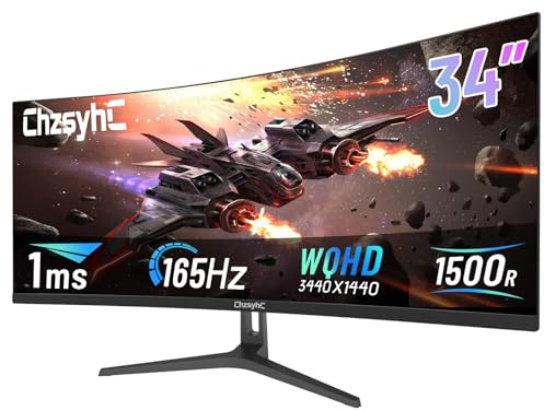ChzsyhC Monitor da gioco curvo ultra largo da 34, WQHD 3440 x 1440p, 165 Hz, 120% sRGB, FreeSync, VESA (cavo DP e HDMI incluso), monitor coinvolgente per PC per giocatori e professionisti, nero