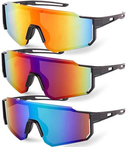 ZeiLaBang Kakadi 3 Stück Schnelle Brille,Fahrradbrille Herren Damen,Sonnenbrille Fahrradbrille,Sport Sonnenbrille,Anti-UV Schutz Laufbrillefür Outdoorsport Radfahren Fahren Laufen Golf Angeln