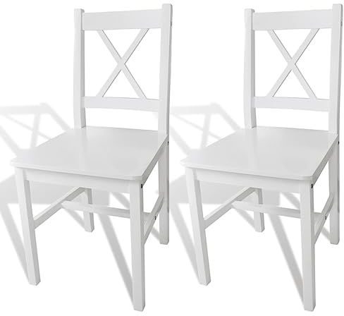 fadaoet Esszimmerstühle 2er-Set aus massivem Kiefernholz, weiß lackiert, ergonomisches Design für Küche und Esszimmer, stabile Holzstühle für den täglichen Gebrauch
