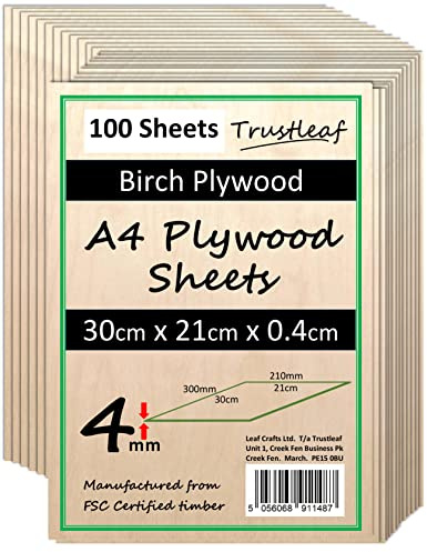 4mm Birch Plywood A4-300x210x 4mm - (Pack of 100) - Laserable Low fume E1 Glue Ply...