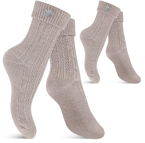 Celodoro Damen und Herren Trachten Socken (2 Paar) mit Edelweiß-Pin Oktoberfest Strümpfe - Beige 35-38