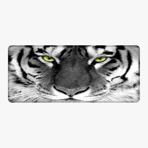 Silent Monsters Mouse Mat Size XX Large 35 x 16 inches / 90 x 40 cm, Tiger, Stitched Edges, washable & rollable Mouse Pad, Gaming Home Office Mousemat, Mousepad non-slip & quiet, Desk Mat XXL
