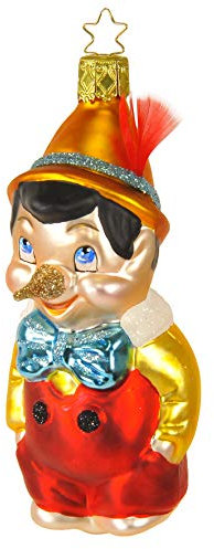 Christbaumschmuck Pinocchio 11cm - Glas Figur zum Aufhängen - mundgeblasen & handbemalt - Weihnachtsbaum Anhänger für Weihnachten - Christbaumanhänger & Weihnachtsbaumschmuck Rot Gold Blau